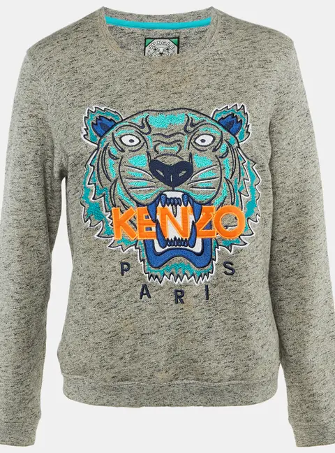 Kenzo Grey Tiger Head Embroidered Cotton Sweatshirt L