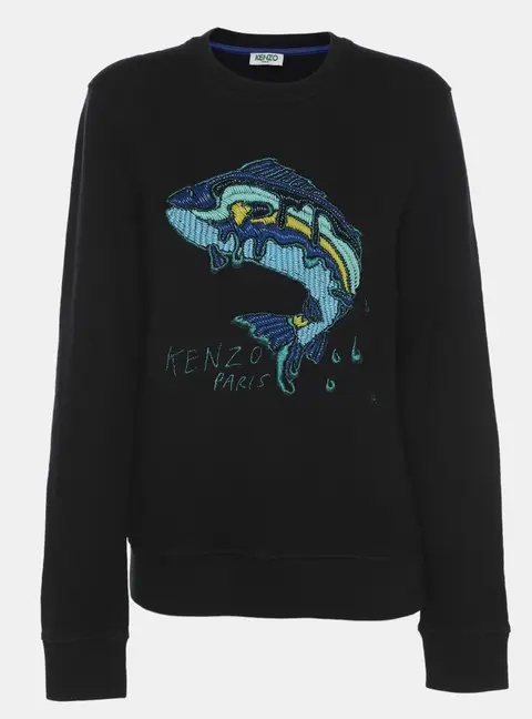 Kenzo Dark Navy Fish Embroidered Jersey Sweater S