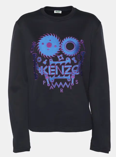 Kenzo Navy Blue Nylon Knit Logo Embroidered Sweatshirt S