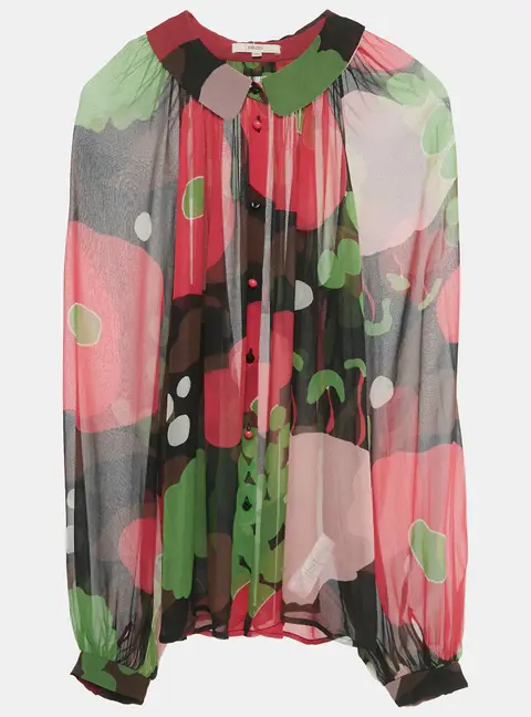 Kenzo Multicolor Printed Silk Sheer Blouse S