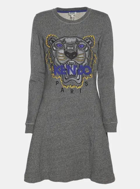 Kenzo Grey Jersey Long Sleeve Mini Dress S