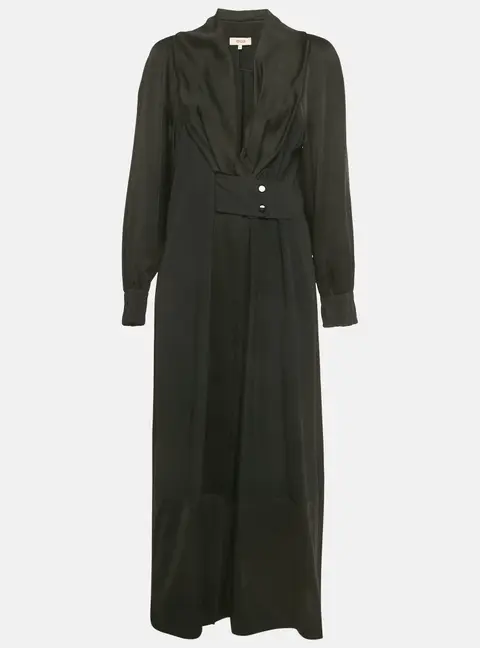 Kenzo Black Sateen and Jersey Trim Maxi Dress L