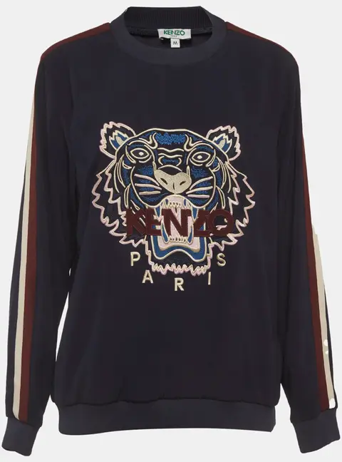 Kenzo Blue Tiger Embroidered Crepe Sweatshirt M