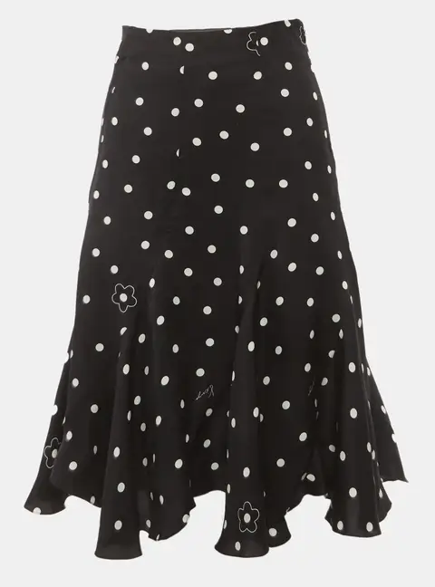 Kenzo Black Polka Dot Satin Flared Midi Skirt S