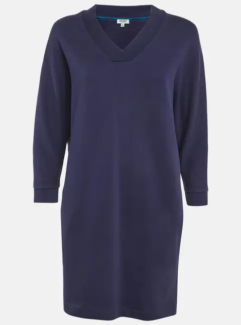 Kenzo Blue Jersey Cotton V-Neck Mini Dress XS