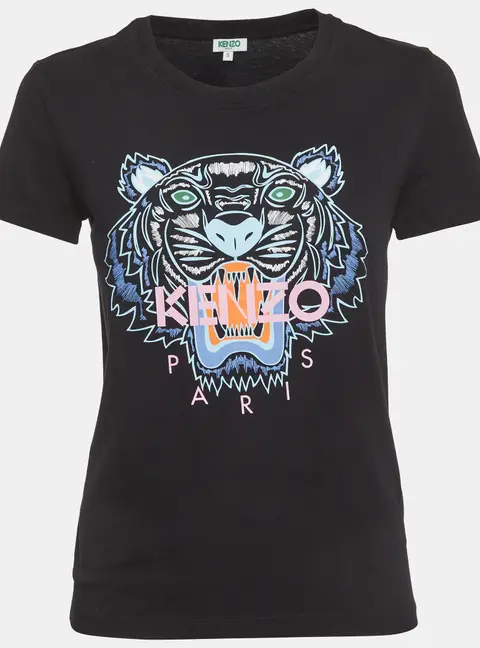 Kenzo Black Tiger Logo Print Jersey T-Shirt S