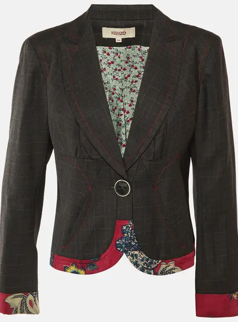 Kenzo Grey Wool Contrast Detail Blazer L