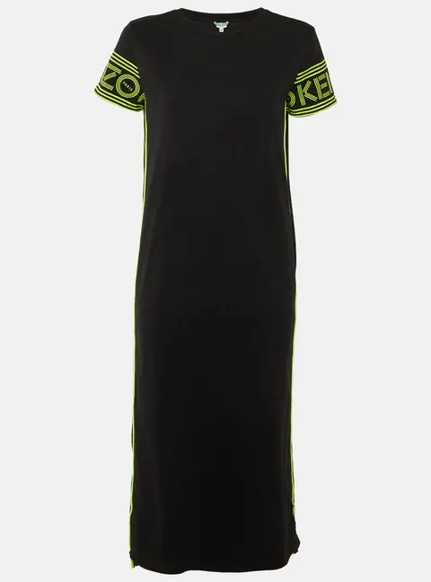 Kenzo Black Cotton Knit Contrast Logo Detail Midi Dress M