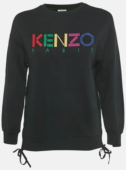 Kenzo Black Logo Lurex Embroidery Cotton Zip Detail Sweatshirt S