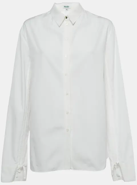 Kenzo White Poplin Drawstring Ruche Sleeve Shirt L