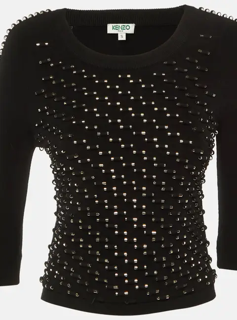 Kenzo Black Knit Studded Long Sleeve Top S