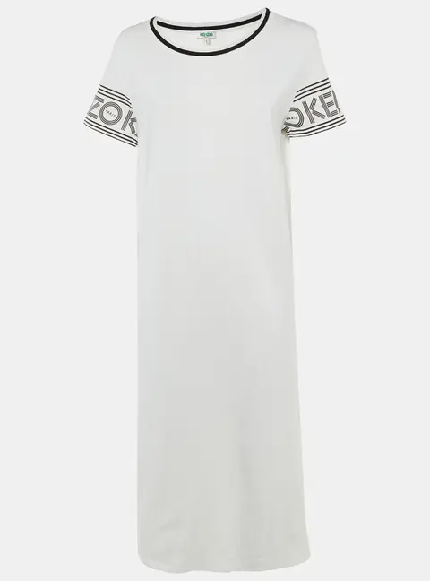 Kenzo White Logo Print Cotton Midi Dress L