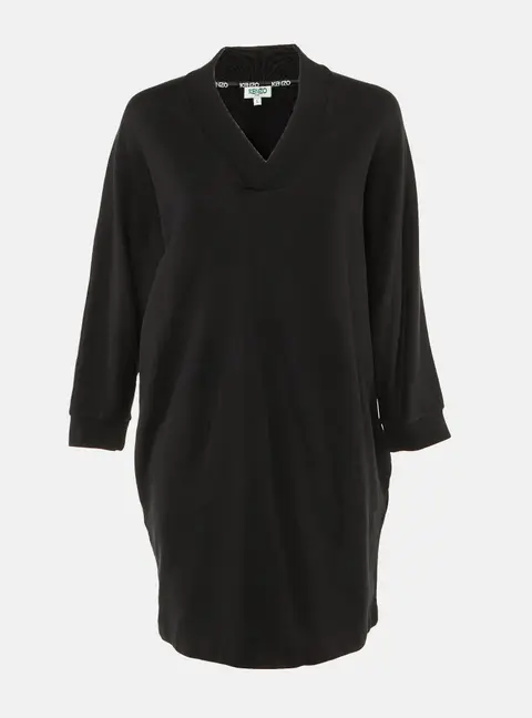 Kenzo Black Logo Print Cotton Sweater Dress L