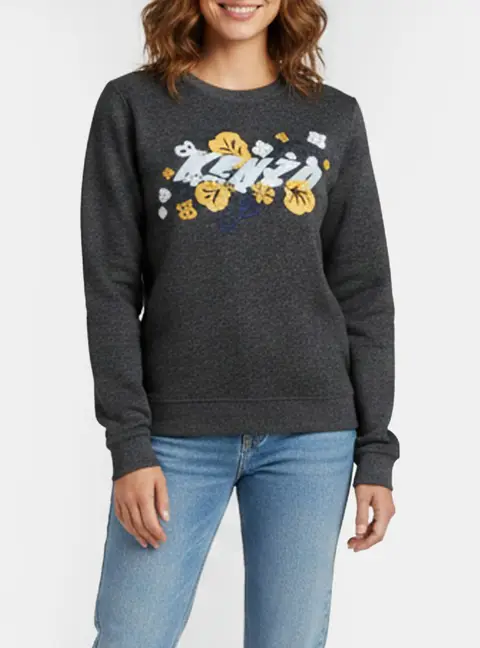 Kenzo Dark Grey Multicolor Floral Logo Embroidered Sweatshirt S