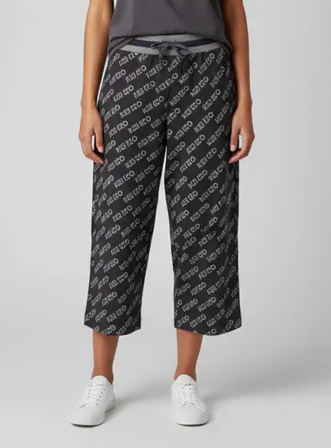 Kenzo Grey Monogram Cotton Cropped Track Pants L