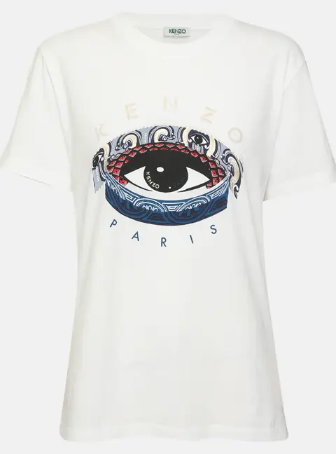 Kenzo White Cotton Eye Print T-Shirt