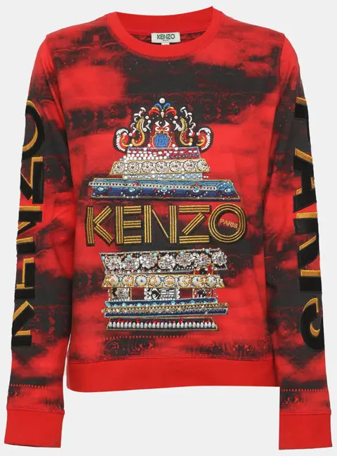Kenzo Red Logo Embroidered and Crystal Embellished Jersey Sweater M