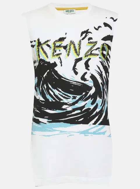 Kenzo White Multicolor Printed and Logo Embroidered Sleeveless Top M