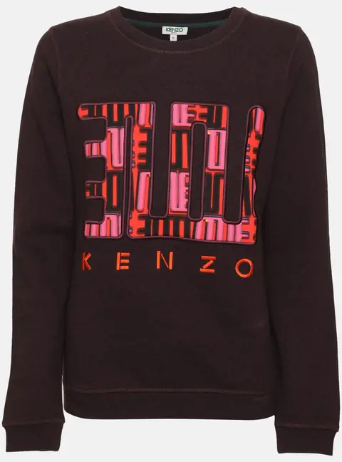 Kenzo Dark Burgundy Multicolor Logo Embroidered Jersey Sweater S