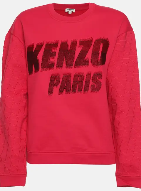 Kenzo Pink Logo Embroidered Jersey Sweater S