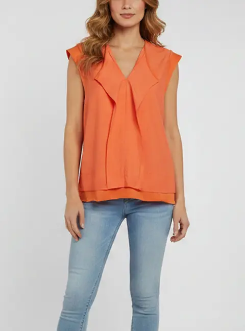 Kenzo Orange Textured Crepe and Cotton Cap Sleeve Blouse L