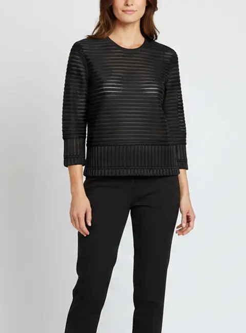 Kenzo Black Mesh Stripe Sheer Panel Top M