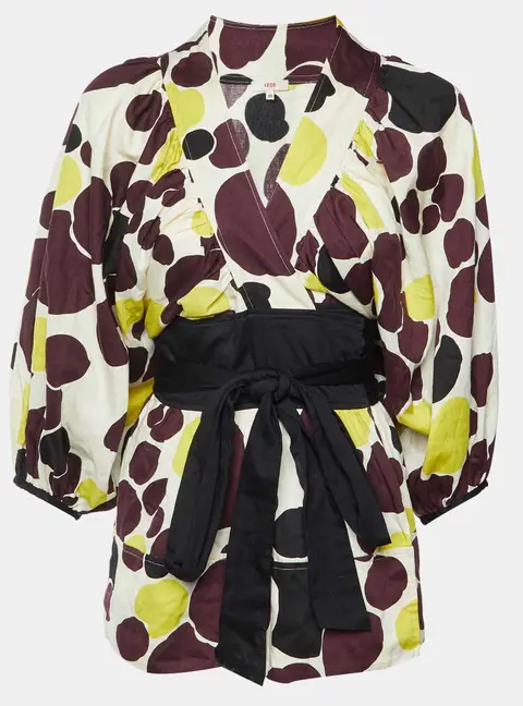 Kenzo Multicolour Abstract Print Cotton Wrap Blouse M