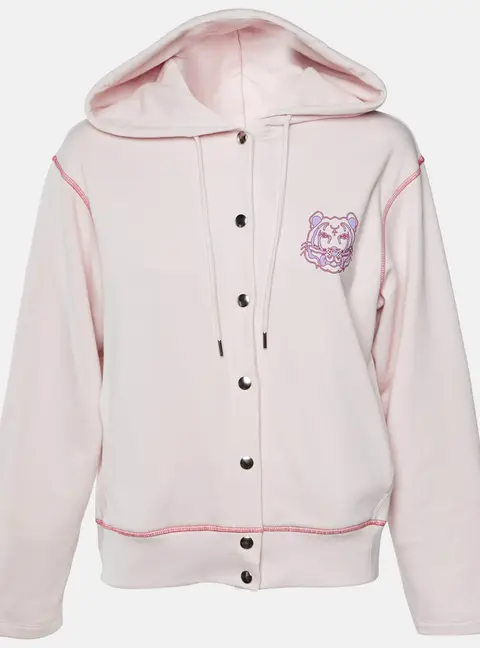 Kenzo Pink Cotton Tiger Print Cotton Button Front Hoodie M