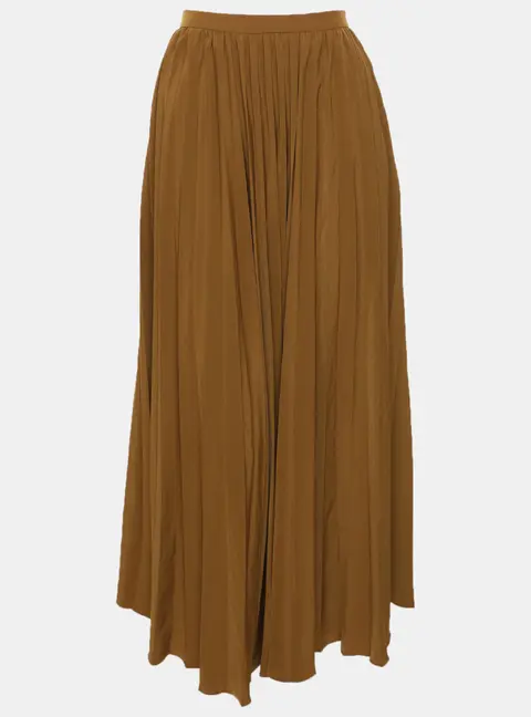 Kenzo Brown Satin Pleated Maxi Skirt XL