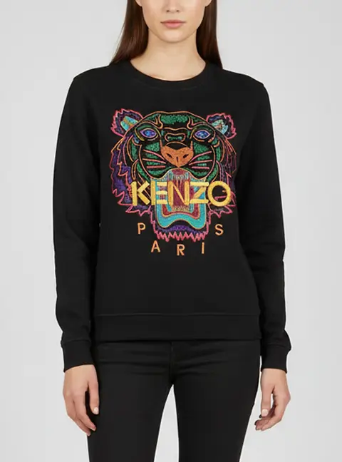 Kenzo Black Tiger Logo Embroidered Cotton Knit Sweatshirt M