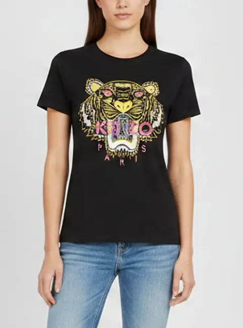Kenzo Black Tiger Logo Graphic Jersey Crewneck T-Shirt S