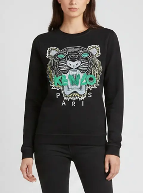 Kenzo Black Embroidered Cotton Knit Long Sleeve Sweatshirt S