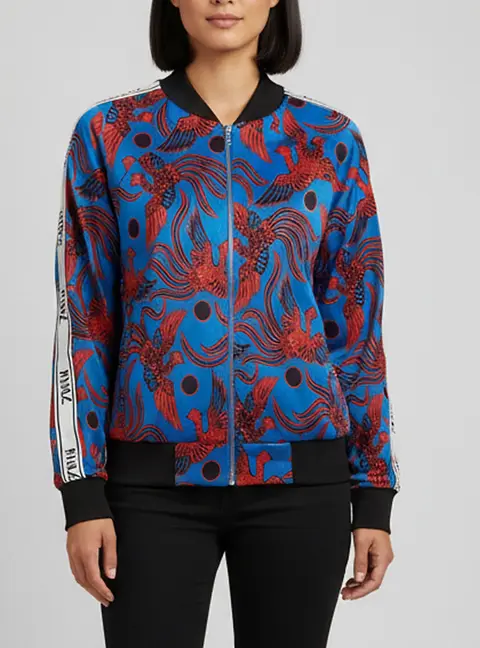 Kenzo Blue Logo Striped Flying Phoenix Jersey Bomber Jacket S
