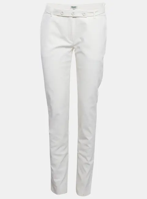 Kenzo Off White Gabardine Straight Fit Trousers M