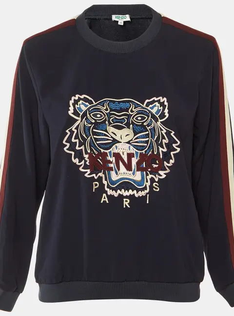 Kenzo Navy Blue Logo Embroidered Crepe Crew Neck Sweatshirt M