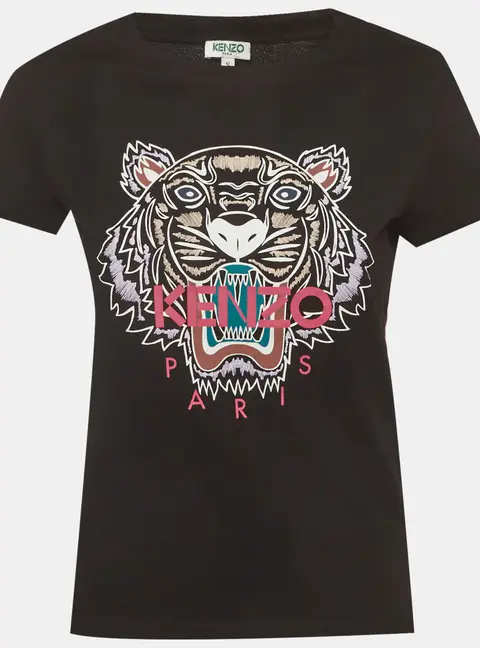 Kenzo Black Tiger Logo Print Jersey Crewneck T-Shirt S