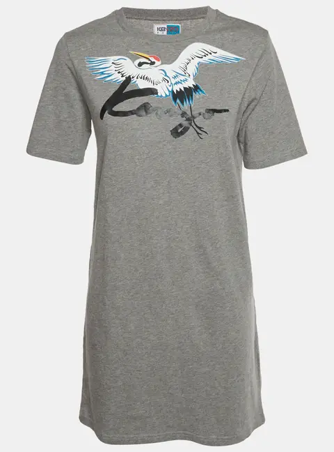 Kenzo Grey Graphic Print Cotton Memento T-Shirt Dress XS
