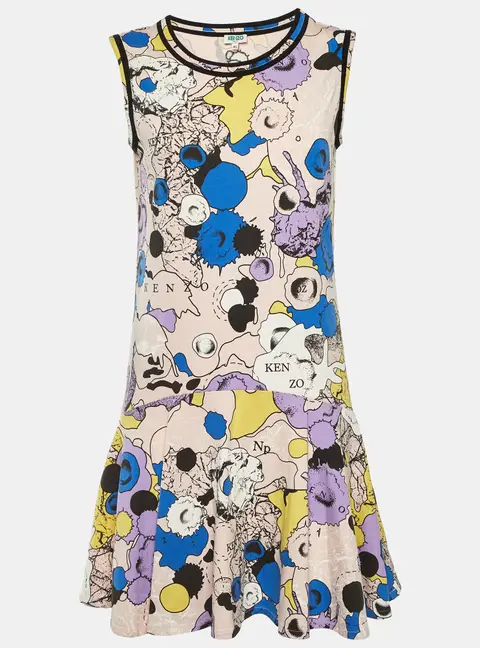 Kenzo Light Pink Printed Cotton Flounce Dress XS