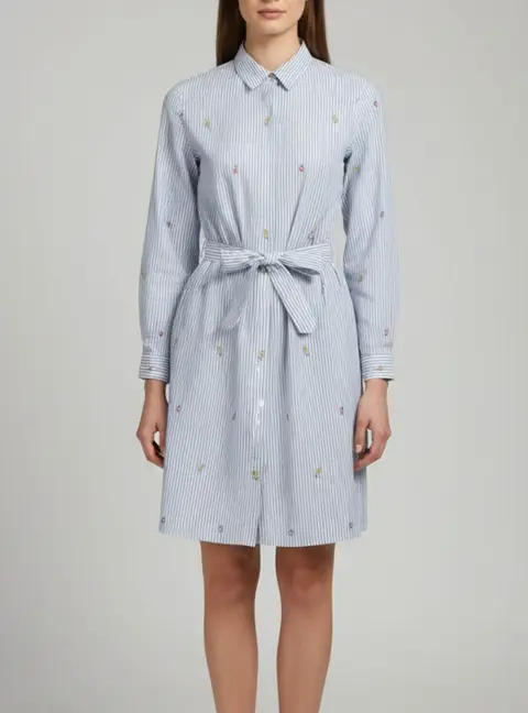 Kenzo Blue/White Striped Miniature Embroidered Cotton Shirt Dress S