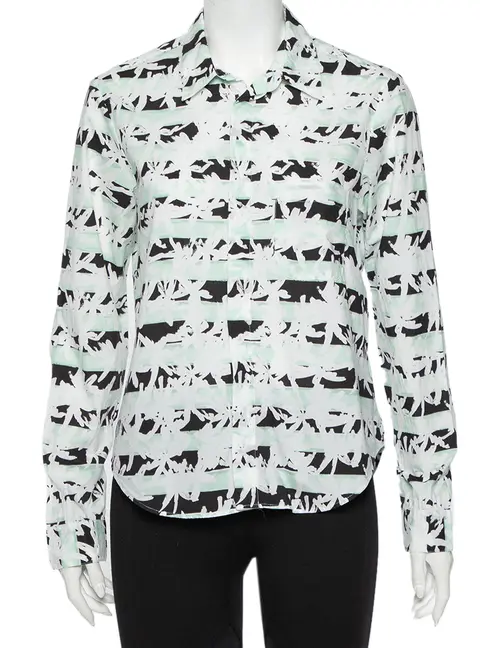 Kenzo White Palm Tree Printed Cotton Button Front Shirt M