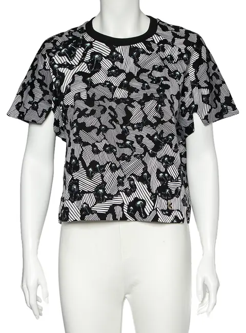 Kenzo Black Abstract Print Cotton Cropped Sweatshirt L