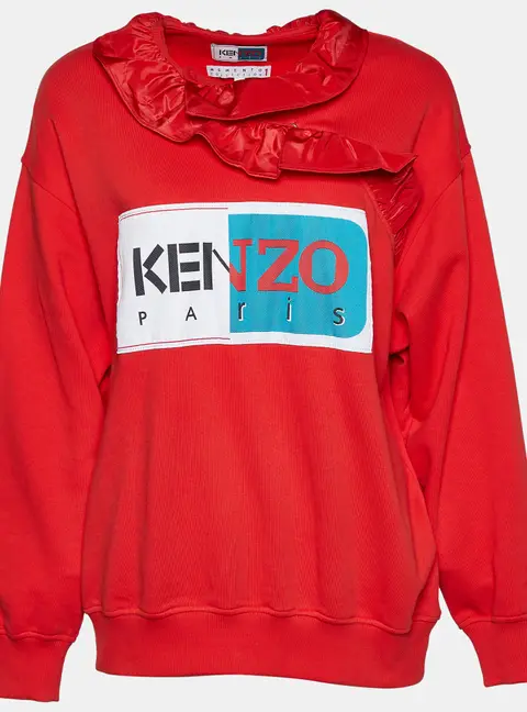 Kenzo Red La Collection Memento N&deg;1 Cotton Ruffled Neck Sweatshirt S