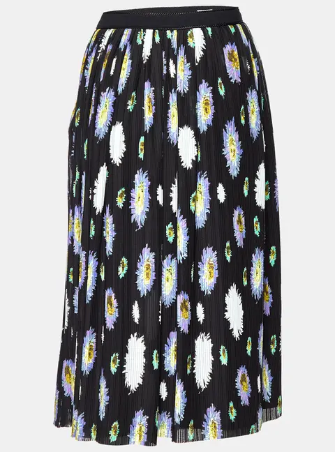 Kenzo Black Floral Printed Crepe Midi Skirt M