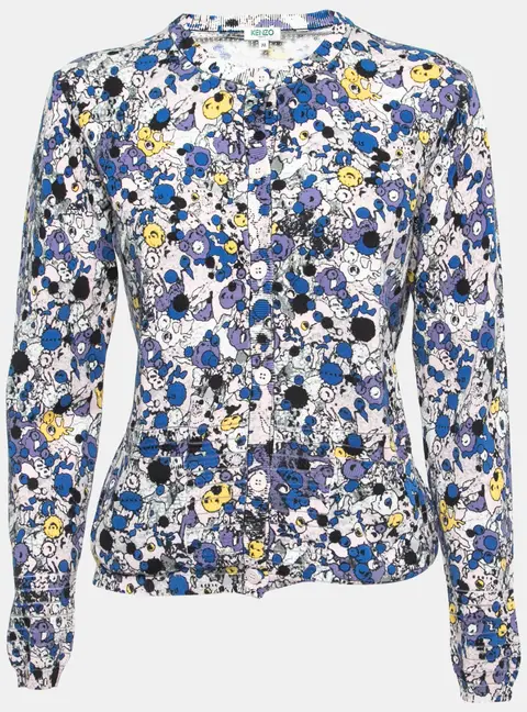 Kenzo Blue Multicolor Printed Knit Buttoned Cardigan M