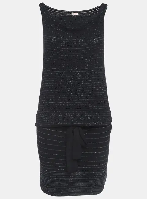 Kenzo Black Stripe Lurex Knit Belted Mini Dress M