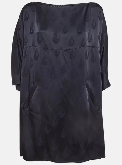 Kenzo Navy Blue Patterned Satin Loose Fit Mini Dress S
