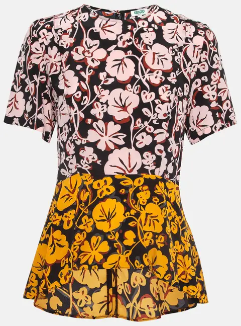 Kenzo Multicolor Floral Print Silk Flared Top M