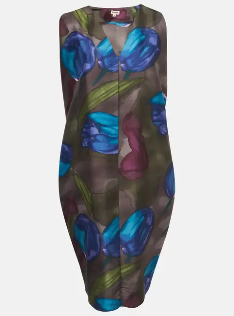 Kenzo Multicolor Tulip Print Silk Midi Dress M