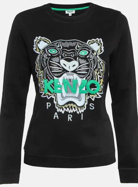 Kenzo Black Logo Tiger Embroidered Cotton Sweatshirt M