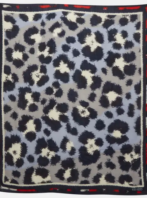 Kenzo Blue Printed Wool Scarf